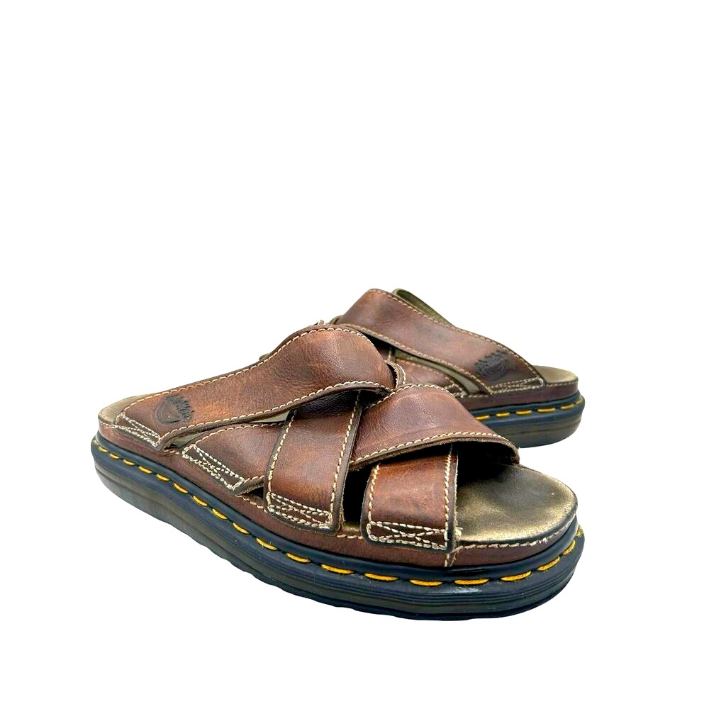 RARE Vintage  Dr. Martens Brown Leather Crisscross Platform Sandals Slides WM10